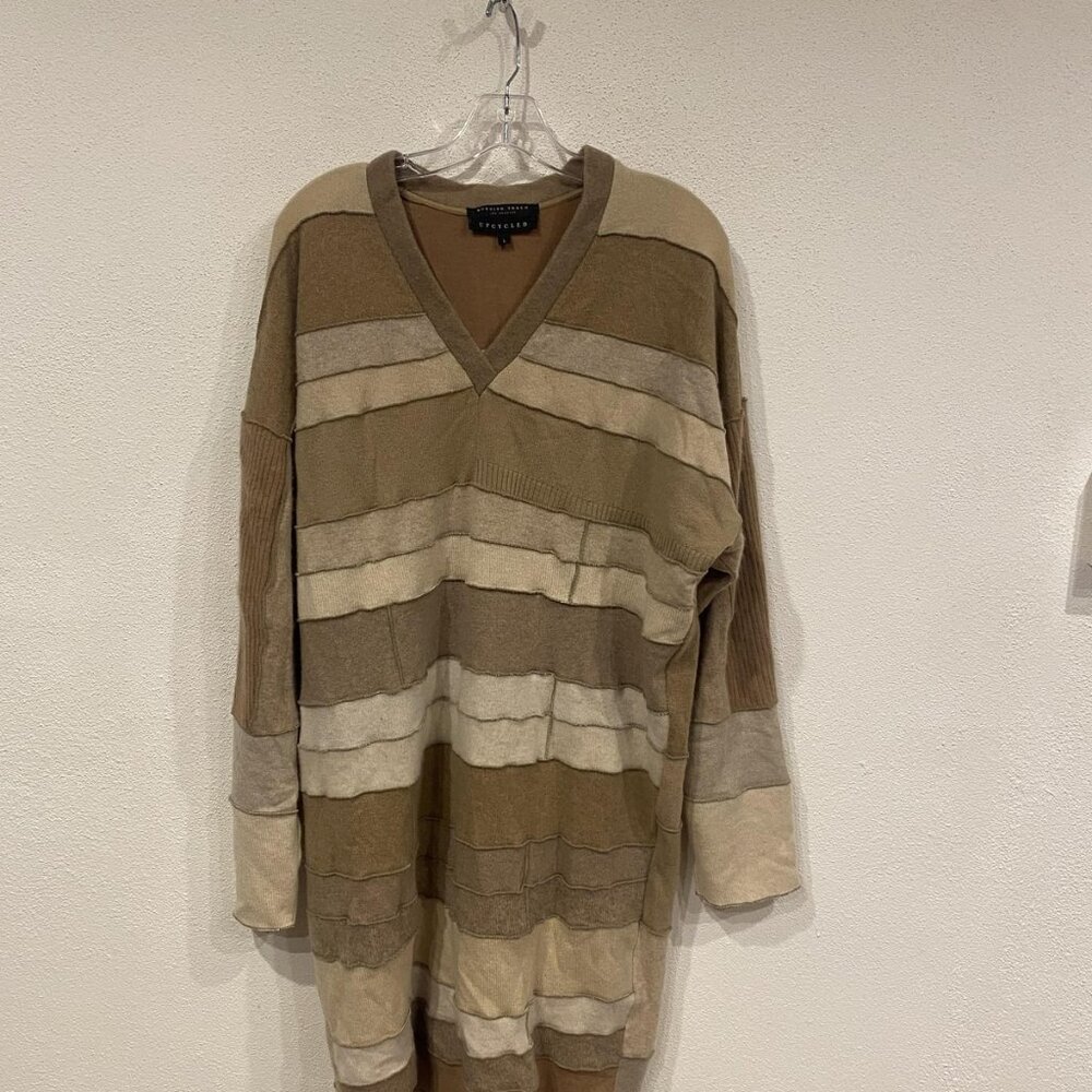 Burning Torch Sweater Dress Womens Large Brown Tan Upcycled Recycled Cashmere